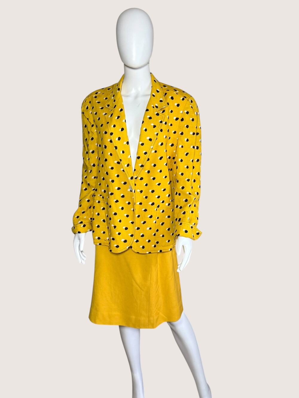 Vintage Yellow Polka Dot Two Piece Skirt Suit Set